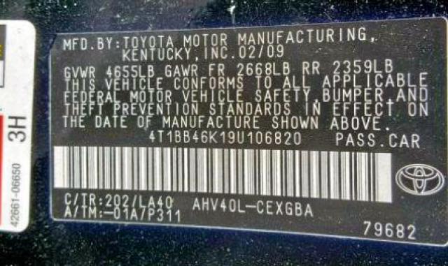 4T1BB46K19U106820 - 2009 TOYOTA CAMRY HYBR BLACK photo 10