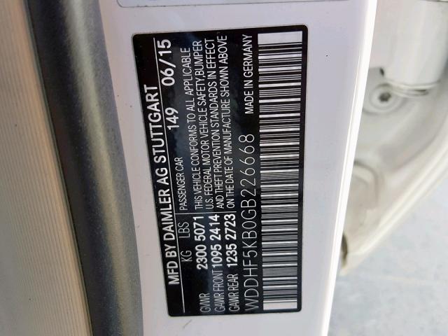 WDDHF5KB0GB226668 - 2016 MERCEDES-BENZ E 350 WHITE photo 10