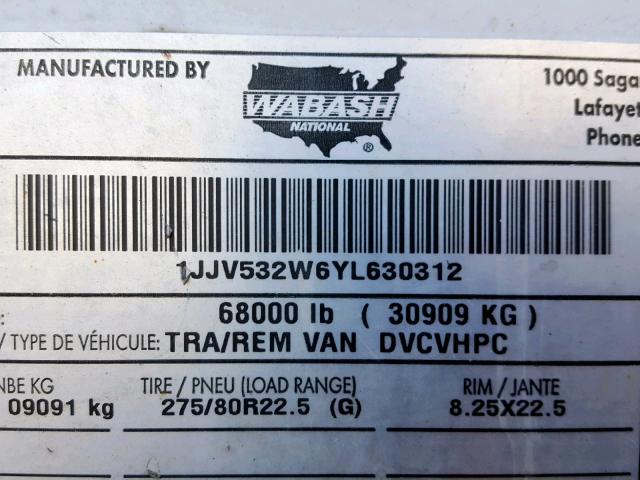 1JJV532W6YL630312 - 2000 WABASH TRAILER WHITE photo 10