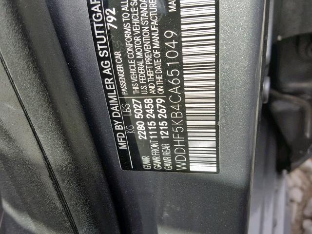 WDDHF5KB4CA651049 - 2012 MERCEDES-BENZ E 350 GRAY photo 10