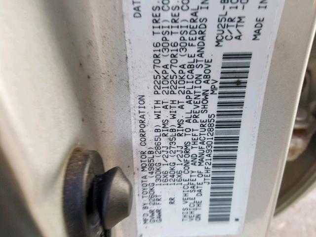 JTEHF21A930128855 - 2003 TOYOTA HIGHLANDER SILVER photo 10