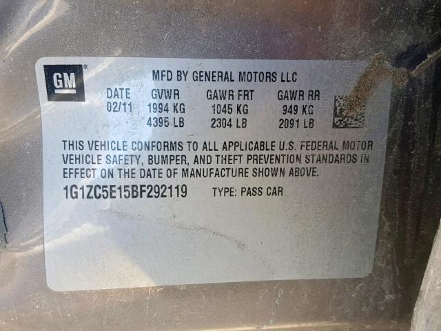 1G1ZC5E15BF292119 - 2011 CHEVROLET MALIBU 1LT 棕色 照片 10