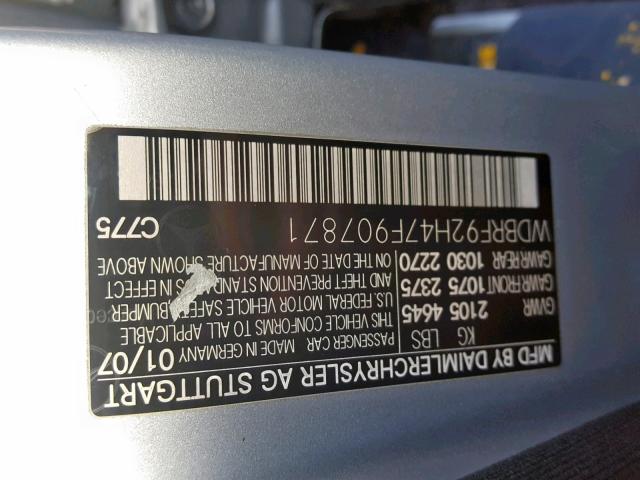 WDBRF92H47F907871 - 2007 MERCEDES-BENZ C 280 4MAT SILVER photo 10