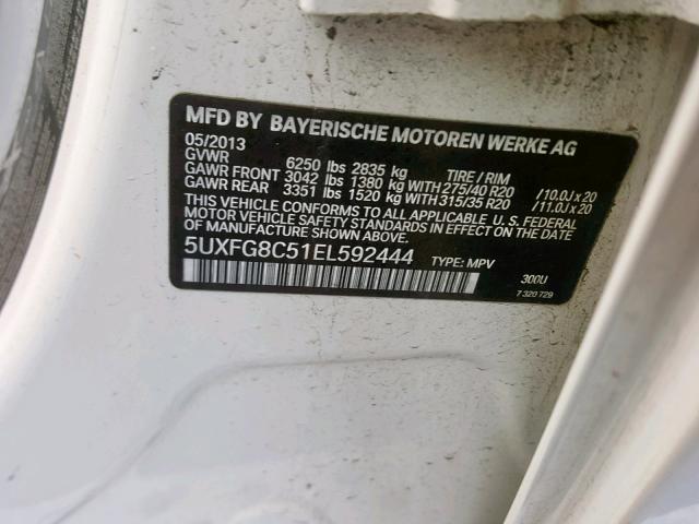 5UXFG8C51EL592444 - 2014 BMW X6 XDRIVE5 WHITE photo 10