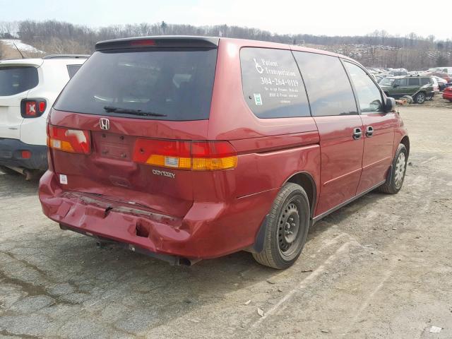 5FNRL18554B137592 - 2004 HONDA ODYSSEY LX RED photo 4