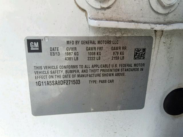 1G11A5SA8DF271503 - 2013 CHEVROLET MALIBU LS 白色 照片 10