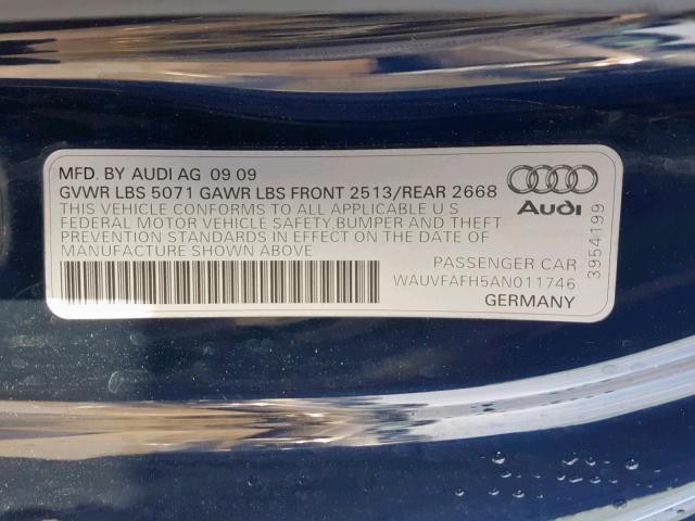 WAUVFAFH5AN011746 - 2010 AUDI A5 PRESTIG BLUE photo 10