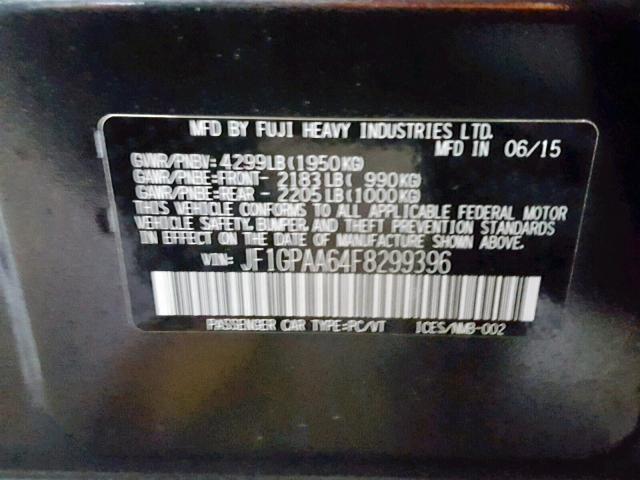 JF1GPAA64F8299396 - 2015 SUBARU IMPREZA GRAY photo 10