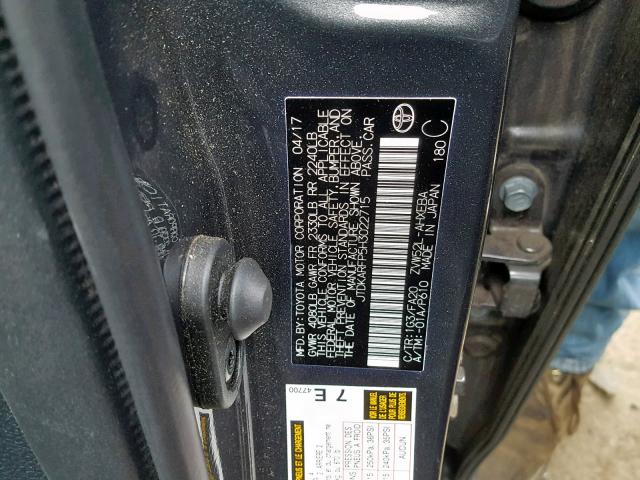 JTDKARFP5H3022715 - 2017 TOYOTA PRIUS PRIM 灰色 照片 10