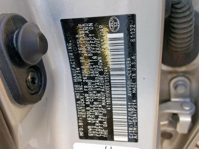 4T1BD1FK0EU135244 - 2014 TOYOTA CAMRY HYBR SILVER photo 10