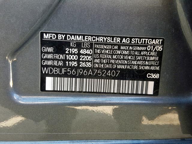 WDBUF56J96A752407 - 2006 MERCEDES-BENZ E 350 GRAY photo 10