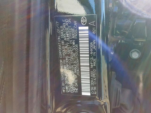 JTDKDTB36H1592208 - 2017 TOYOTA PRIUS C BLACK photo 10