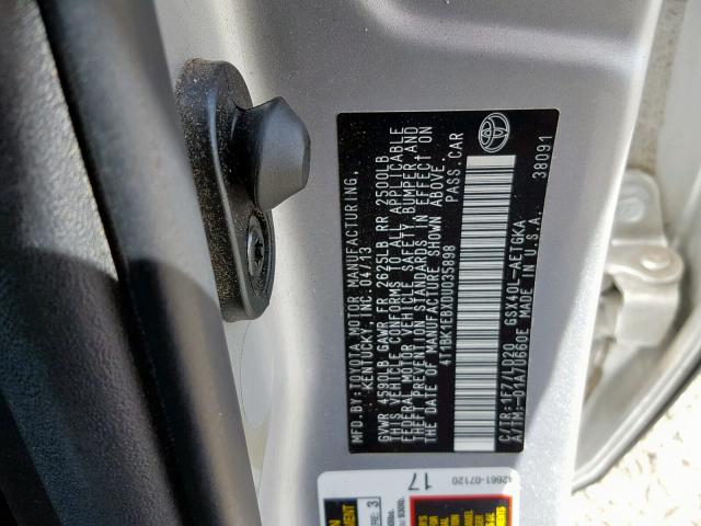 4T1BK1EBXDU035898 - 2013 TOYOTA AVALON BAS SILVER photo 10