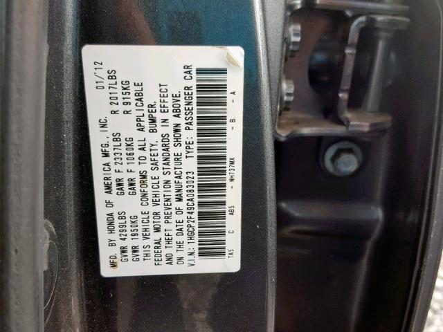 1HGCP2F49CA083023 - 2012 HONDA ACCORD LXP GRAY photo 10