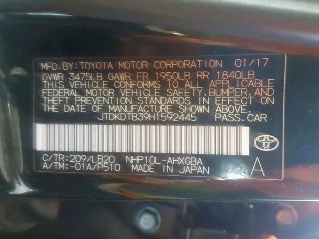 JTDKDTB39H1592445 - 2017 TOYOTA PRIUS C BLUE photo 10