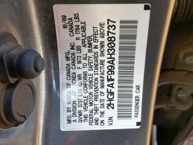 2HGFA1F99AH308737 - 2010 HONDA CIVIC EXL 灰色 照片 10