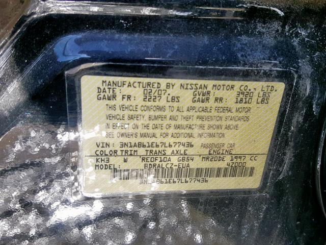 3N1AB61E67L677436 - 2007 NISSAN SENTRA 2.0 BLACK photo 10