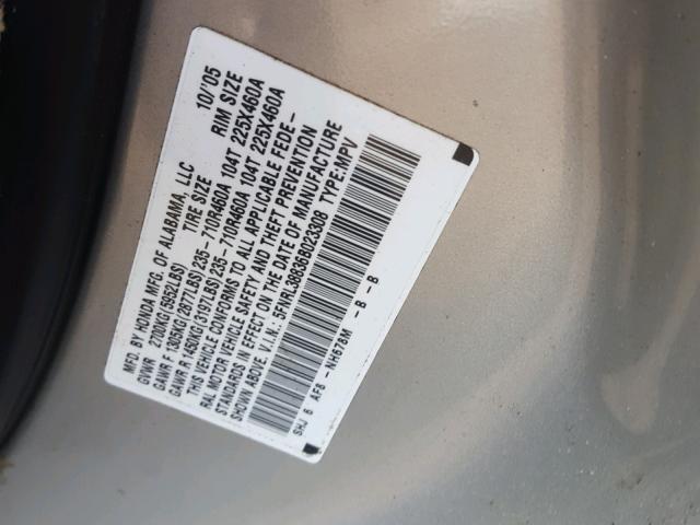 5FNRL38836B023308 - 2006 HONDA ODYSSEY TO SILVER photo 10