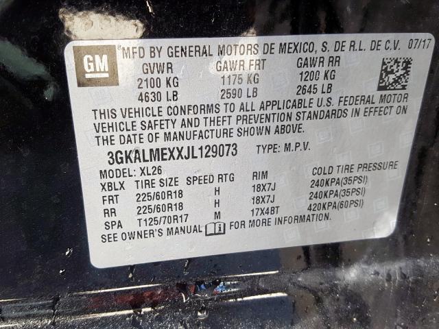 3GKALMEXXJL129073 - 2018 GMC TERRAIN SLE  photo 10