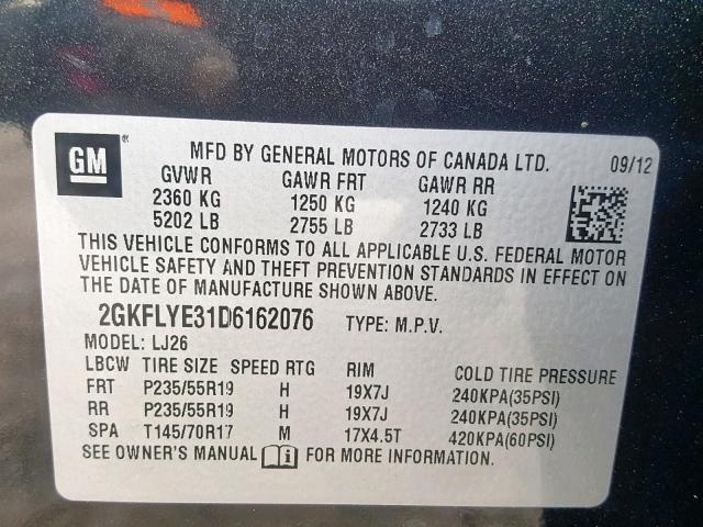 2GKFLYE31D6162076 - 2013 GMC TERRAIN DE BLACK photo 10