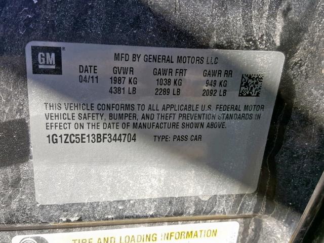 1G1ZC5E13BF344704 - 2011 CHEVROLET MALIBU 1LT მწვანე ფოტო 10