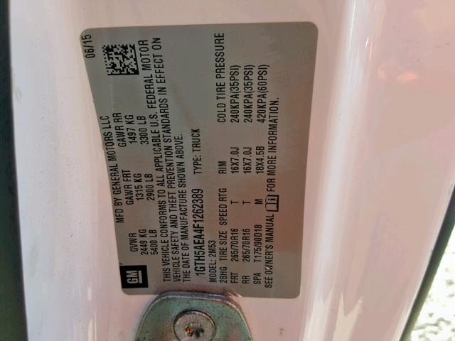 1GTH5AEA4F1262389 - 2015 GMC CANYON WHITE photo 10