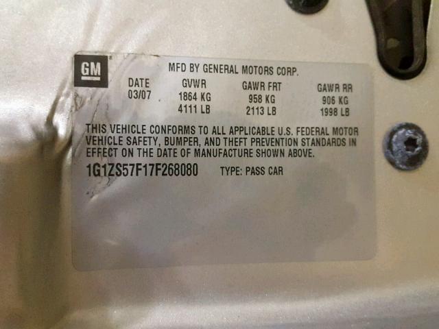 1G1ZS57F17F268080 - 2007 CHEVROLET MALIBU LS SILVER photo 10