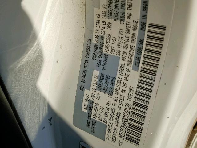 JM3TB38A880122128 - 2008 MAZDA CX-9 WHITE photo 10