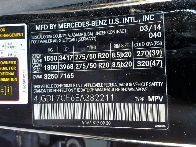 4JGDF7CE6EA382211 - 2014 MERCEDES-BENZ GL 450 4MA BLACK photo 10