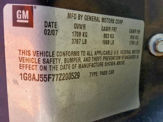 1G8AJ55F77Z200529 - 2007 SATURN ION LEVEL SILVER photo 10