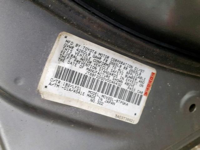 JT8BF22G0V0046432 - 1997 LEXUS ES 300 GRAY photo 10