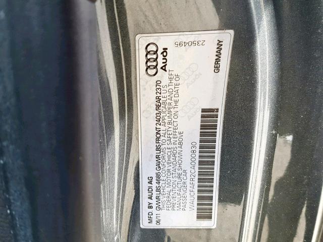 WAUCFAFR2CA000830 - 2012 AUDI A5 PREMIUM GRAY photo 10