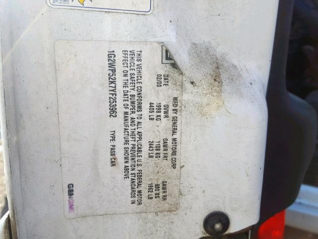 1G2WP52K7YF253962 - 2000 PONTIAC GRAND PRIX WHITE photo 10