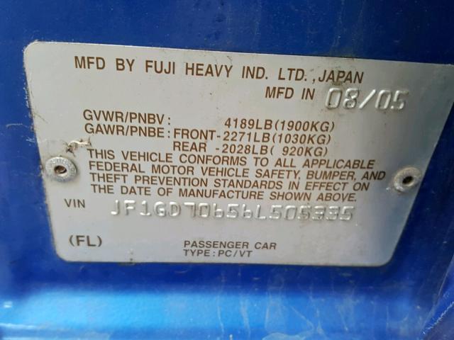 JF1GD70656L505335 - 2006 SUBARU IMPREZA WR BLUE photo 10