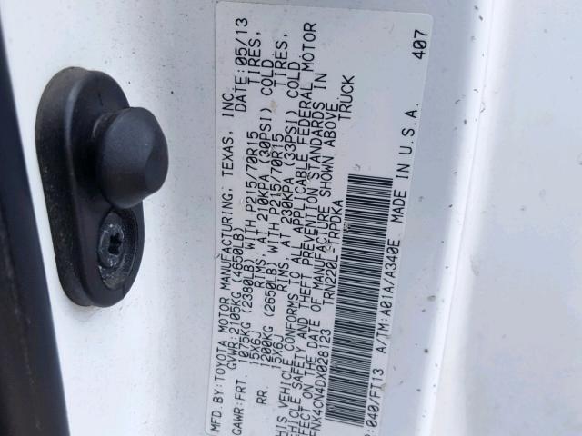 5TFNX4CN4DX028123 - 2013 TOYOTA TACOMA WHITE photo 10