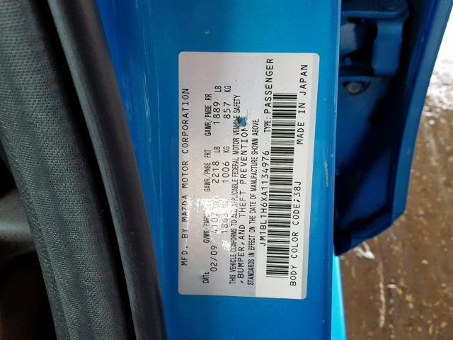 JM1BL1H6XA1134976 - 2010 MAZDA 3 S BLUE photo 10