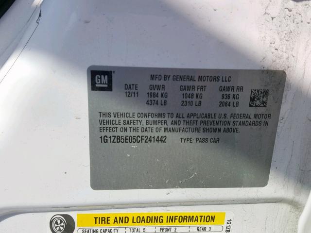 1G1ZB5E05CF241442 - 2012 CHEVROLET MALIBU LS 白色 照片 10