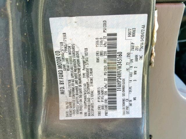 1FAHP34N97W345160 - 2007 FORD FOCUS ZX4 CHARCOAL photo 10