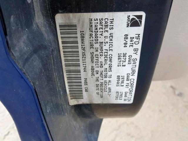 1G8AW12FX5Z111744 - 2005 SATURN ION LEVEL BLUE photo 10