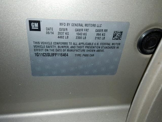 1G11C5SL8FF116464 - 2015 CHEVROLET MALIBU 1LT BEIGE photo 10