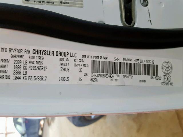 1C4NJDAB1ED834434 - 2014 JEEP COMPASS SP Ақ фото 10