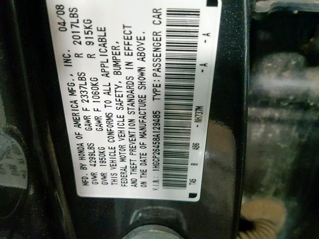 1HGCP26458A129485 - 2008 HONDA ACCORD LXP CHARCOAL photo 10