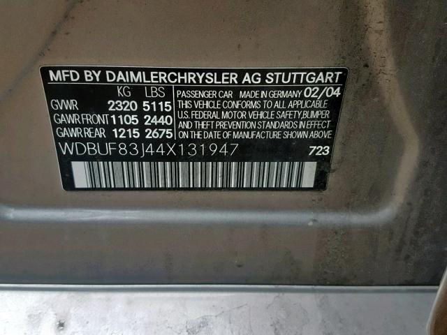 WDBUF83J44X131947 - 2004 MERCEDES-BENZ E 500 4MAT SILVER photo 10