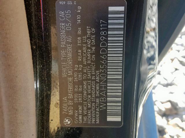 WBAHN03566DD98117 - 2006 BMW 760 LI BLUE photo 10