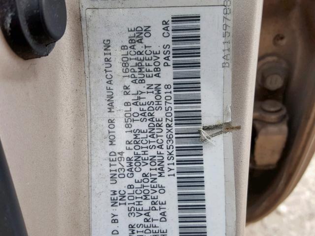 1Y1SK536XRZ057018 - 1994 GEO PRIZM BASE ყავისფერი ფოტო 10