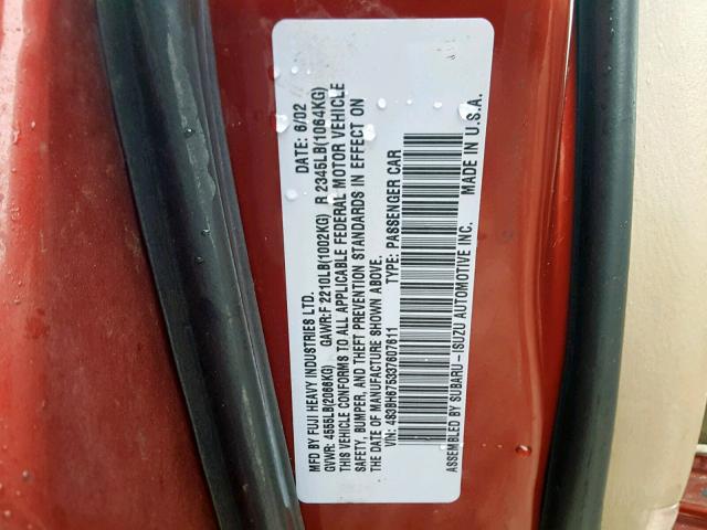 4S3BH675337607611 - 2003 SUBARU LEGACY OUT MAROON photo 10