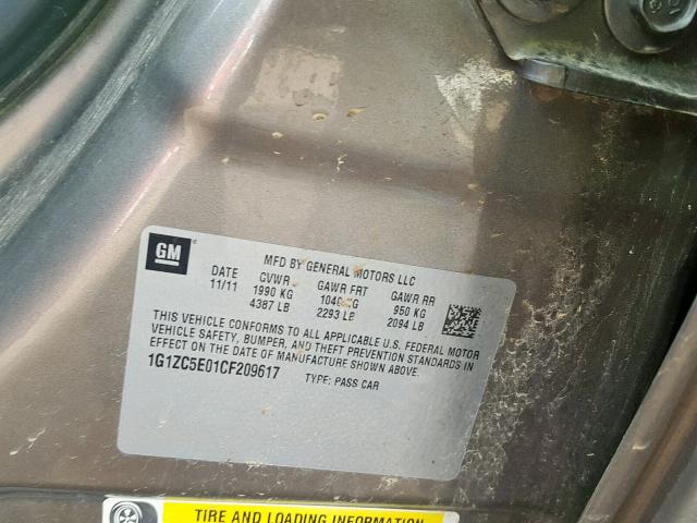 1G1ZC5E01CF209617 - 2012 CHEVROLET MALIBU 1LT 棕色 照片 10