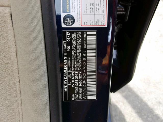 WDDUG8CBXHA333083 - 2017 MERCEDES-BENZ S 550 BLUE photo 10