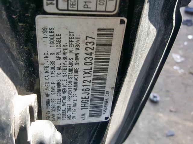 1HGEJ6121XL034237 - 1999 HONDA CIVIC DX GRAY photo 10