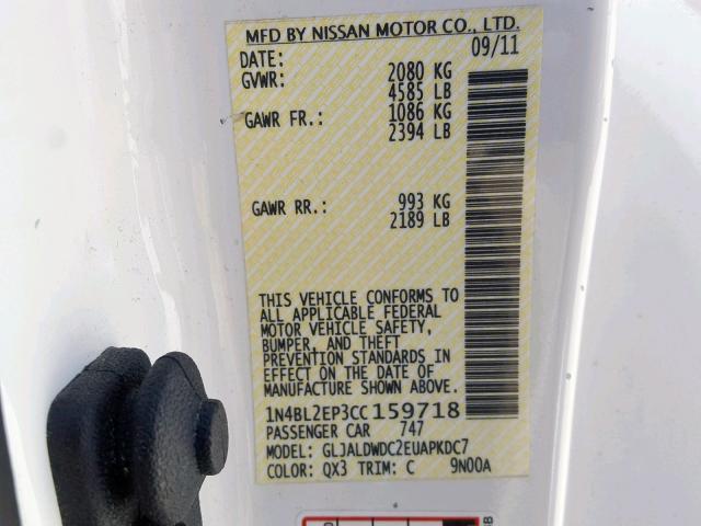 1N4BL2EP3CC159718 - 2012 NISSAN ALTIMA SR WHITE photo 10